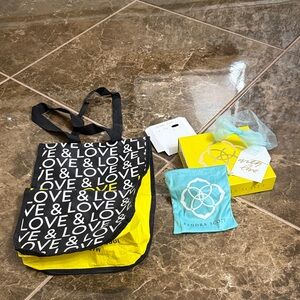 Kendra Scott Yellow Box with Blue Pouch and Love Tote